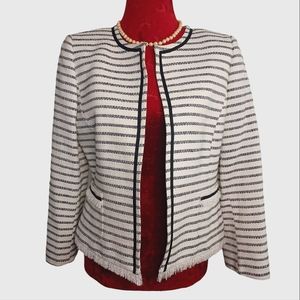 Tahari Striped Blazer with Fringe Hem